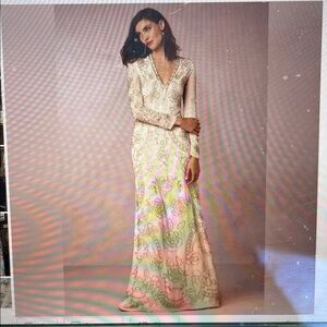 Needle & Thread Cream Floral Long Sleeve Dress